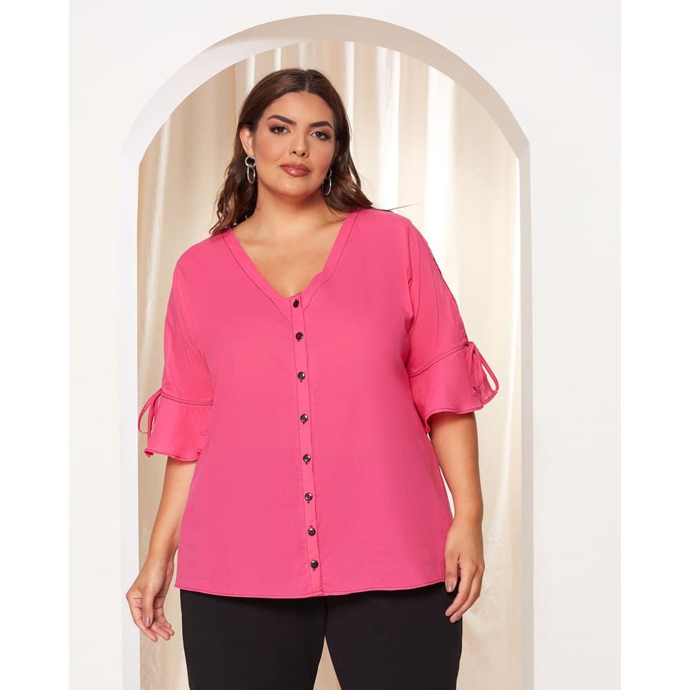 Blusa Plus Size Com Decote V E Manga 3/4