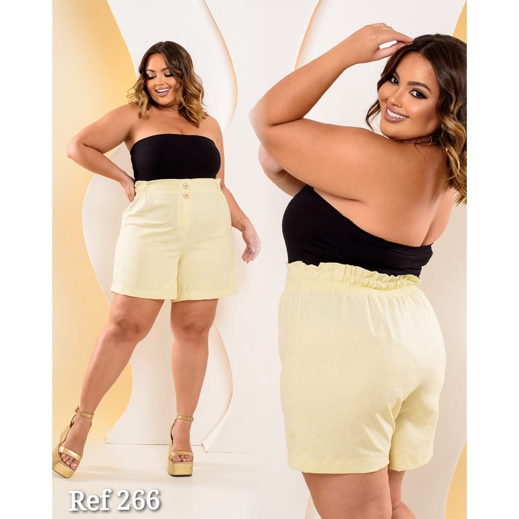 Short Feminino Plus Size Liso Linho Com Botões