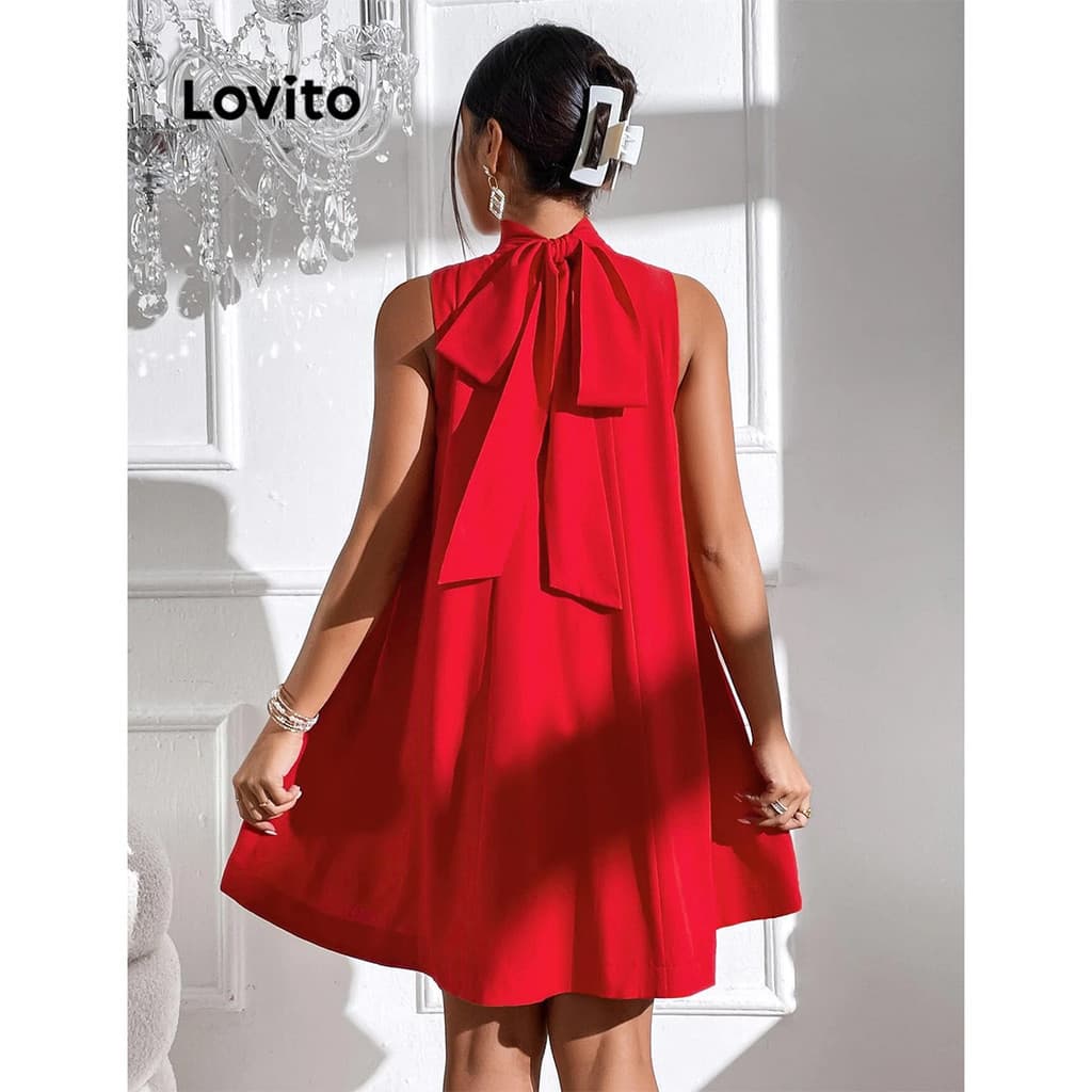 Lovito Elegante Vestido Feminino Simples com Amarra nas Costas LBL07208