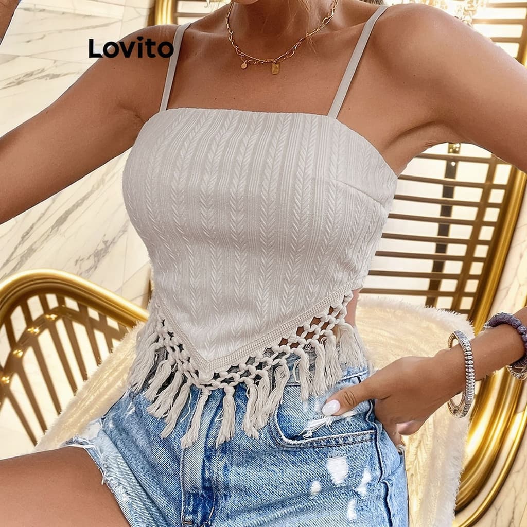 Lovito Regata Boho com Franjas para Mulheres LNL36040 (Bege)